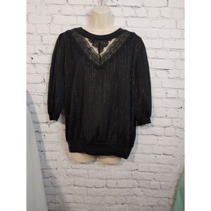 Kalico Queen VINTAGE Women's Size 38 Black Silver Metallic Blouson Blouse.